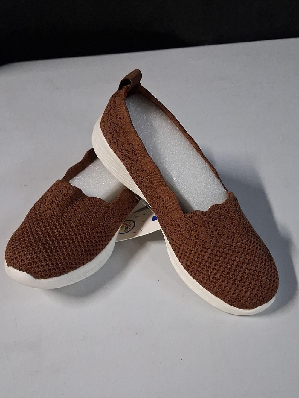 NWT Women's Slip on Loafer Shoes - Brown Mesh Casual Flat Walking Sneaker